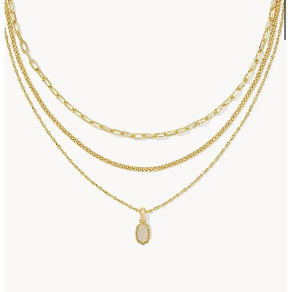New In Bag Kendra Scott Elisa Iridescent Drusy Layered Necklace/Dustbag Included
